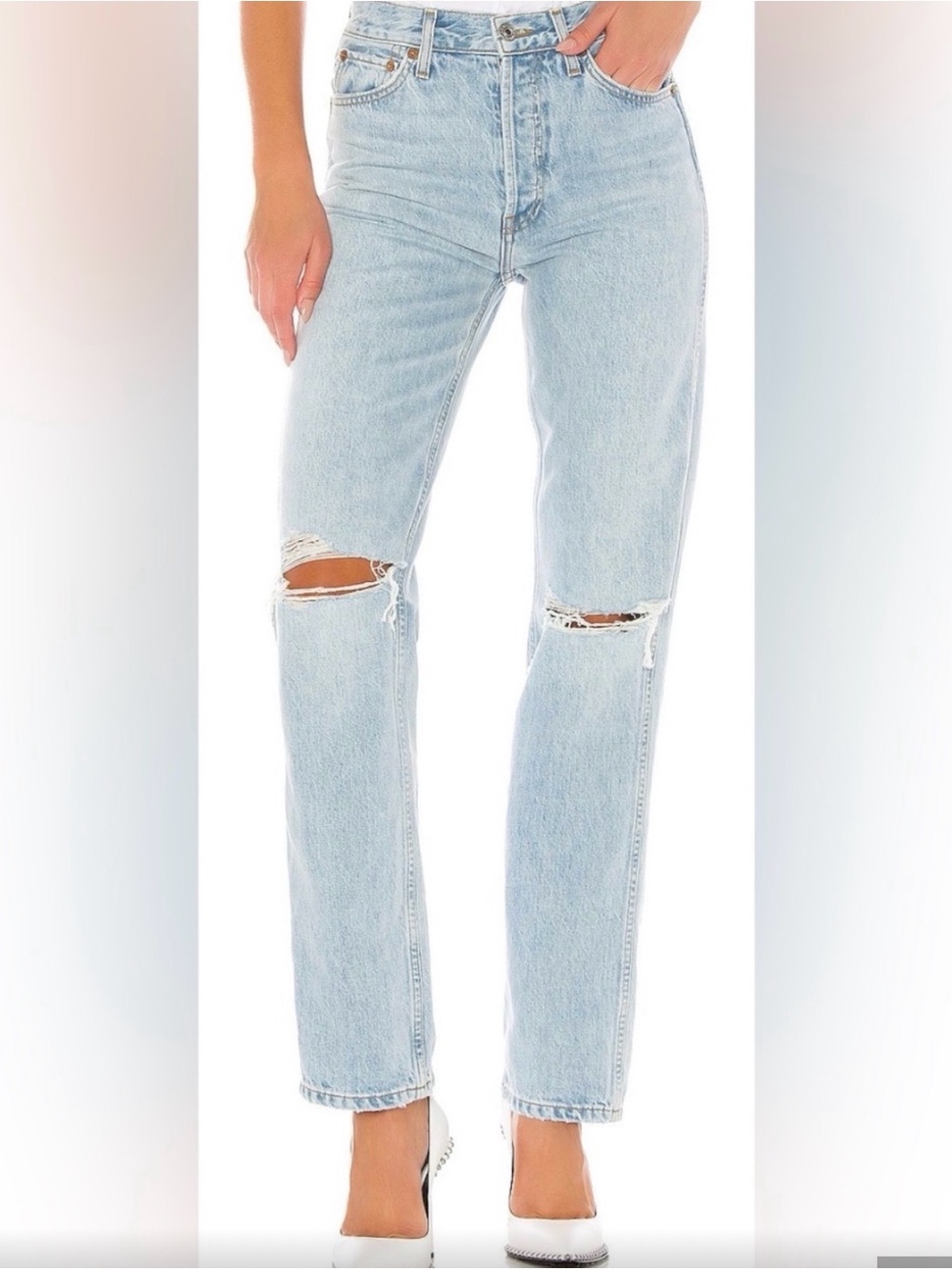 Agolde Light Wash Distressed Straight Leg Jeans